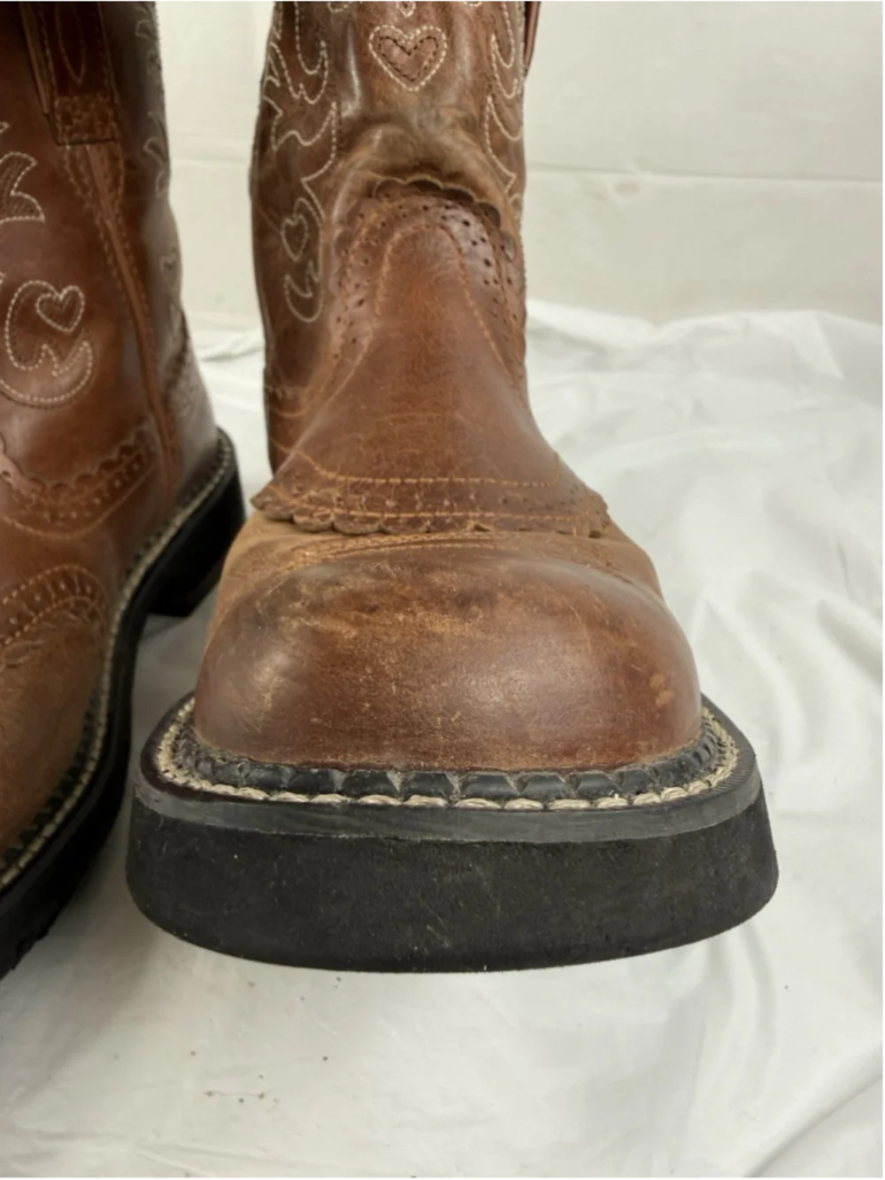 Ariat Fatbaby Saddle Boots Womens 10 Tan Leather Heart Western Cowgirl Rustic